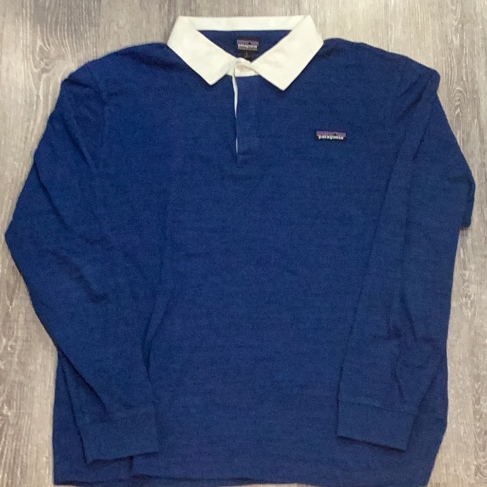 Blue Patagonia rugby shirt